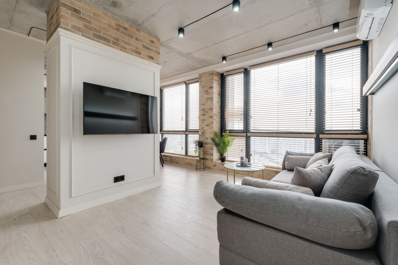 Bright, modern living room interior with natural light