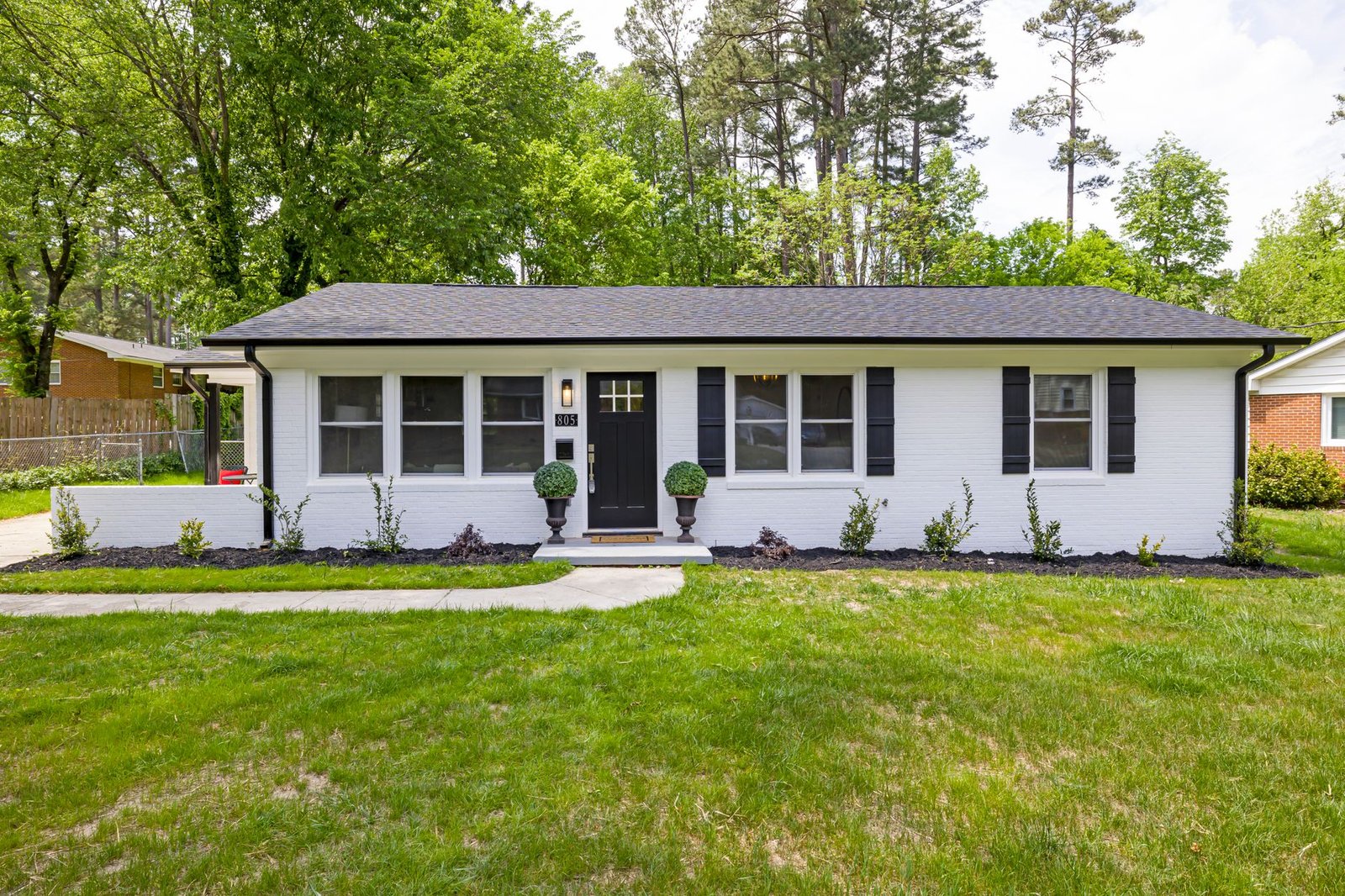 Front view of a suburban ranch-style house